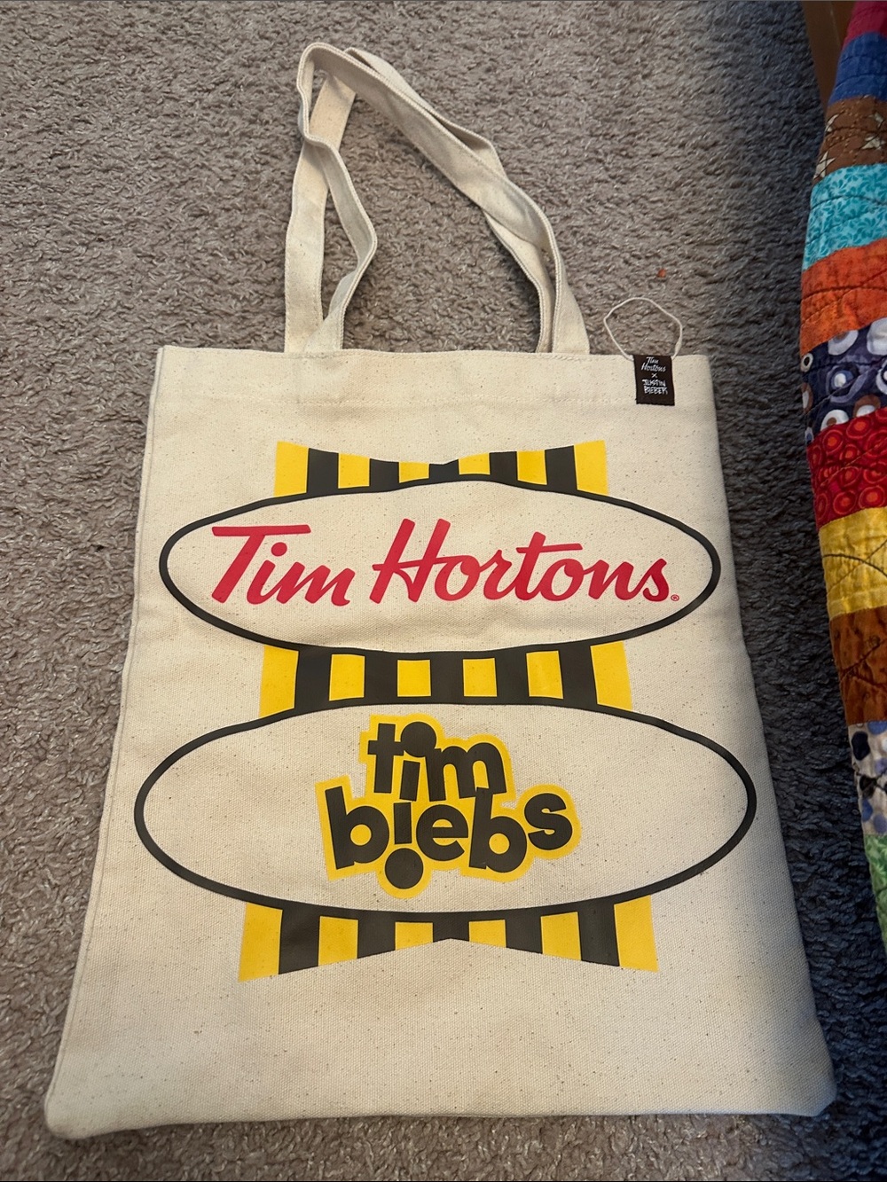 Tim Hortons Canvas Tote Bag in Cream with Yellow & Black Accents